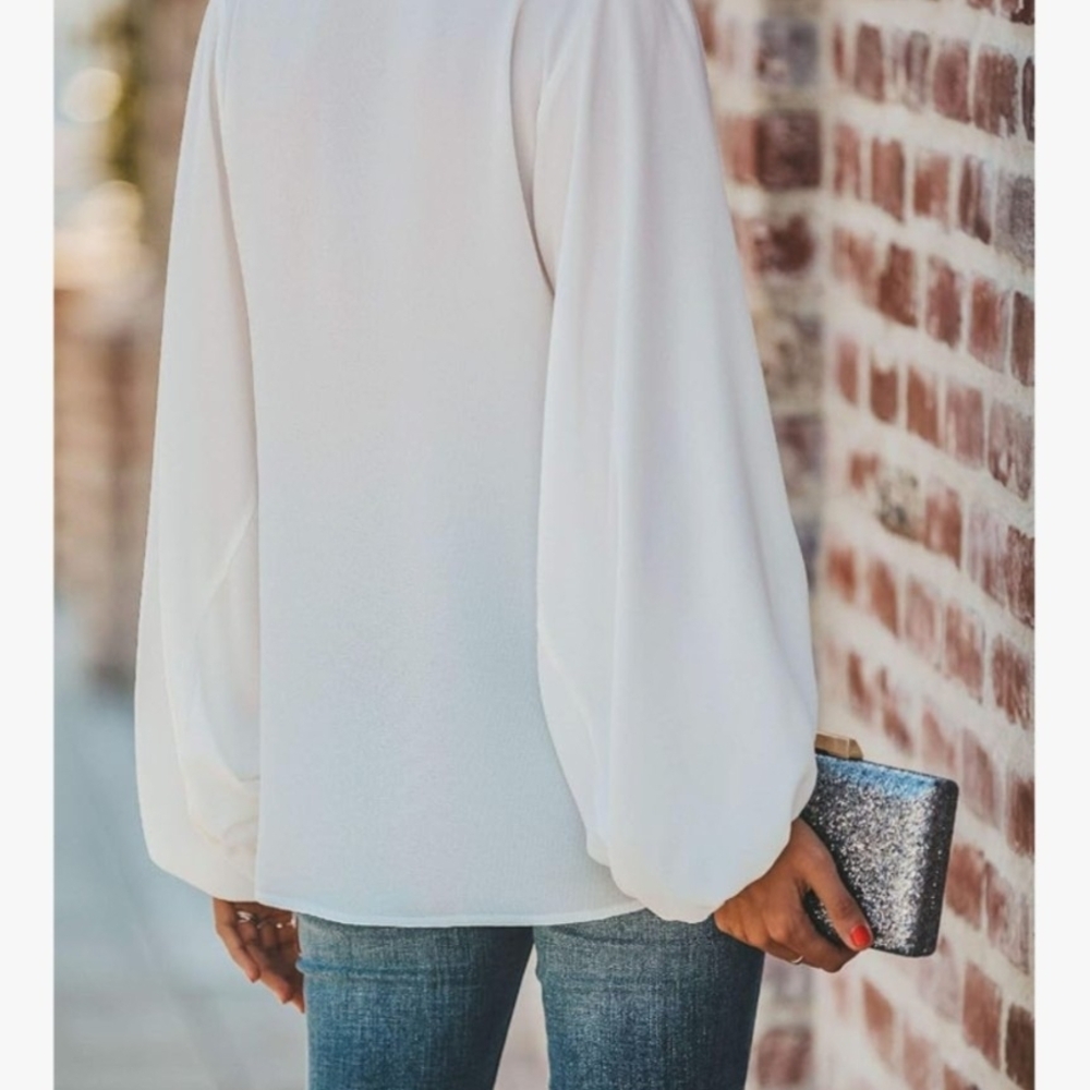 Botanmu Elegant White V-Neck Semi Sheer Blouse Size XL - Picture 3 of 13